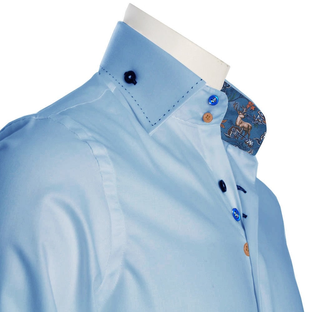 Men's Formal Shirt Men Italian Shirt Designer Great Quality Slim Fit Blue With Deer Print